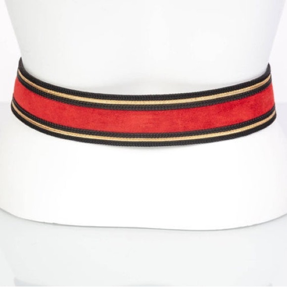 YVES SAINT LAUREN Russian 
COLLECTION RED
SUEDE BLACK GOLD
BELT, 1970S - Picture 3 of 11